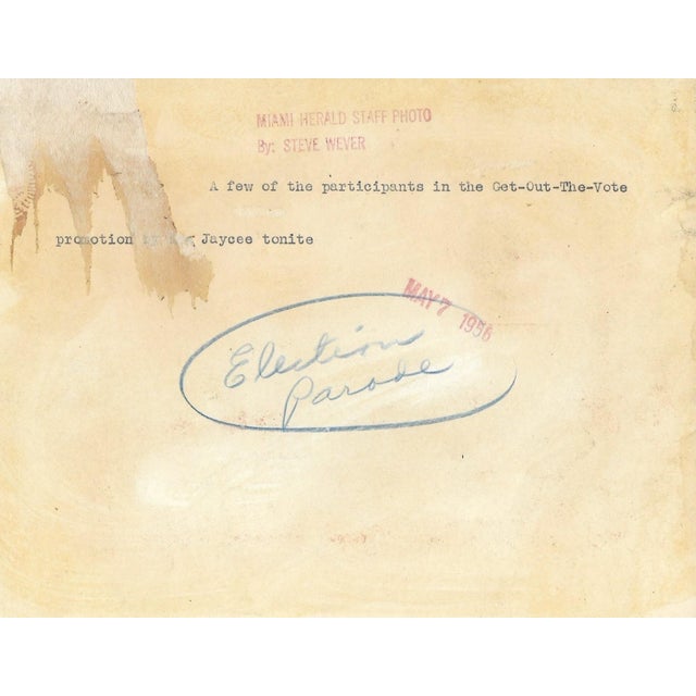 1956 black and white photograph of a Miami get-out-the-vote election event held by the Jaycees. Combined shipping...