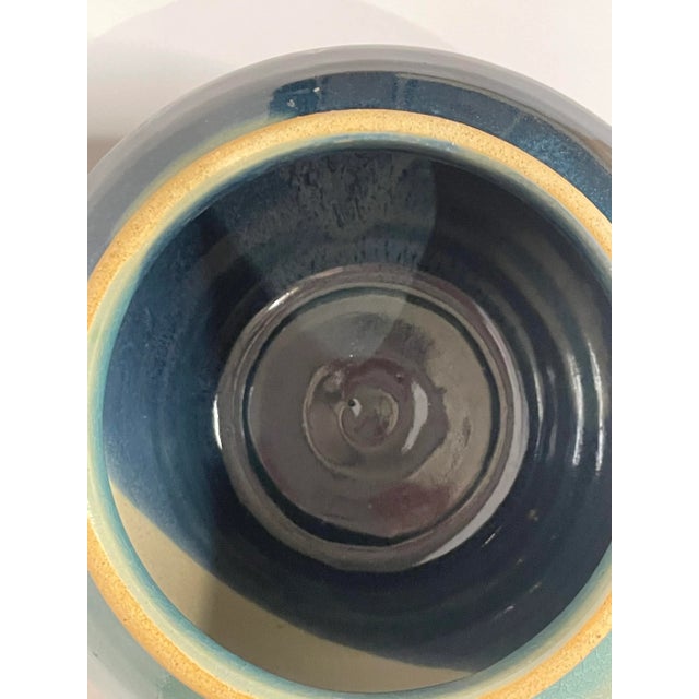 Abstract Modern Blue Ceramic Lidded Ginger Jar For Sale - Image 10 of 11