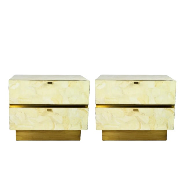 White Rock Crystal and Brass Nightstands by François-Xavier Turrou for Ginger Brown, Set of 2 For Sale