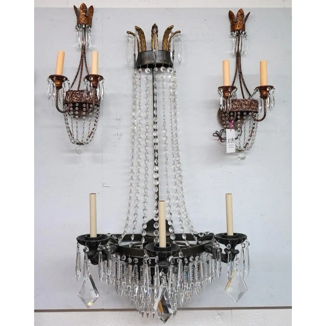 Niermann Weeks Empire Style Large Crystals and Metal Wall Sconce or Lantern For Sale - Image 11 of 12