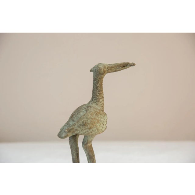 Figurative Vintage African Large Oxidized Bronze Stork Eating Fish For Sale - Image 3 of 7
