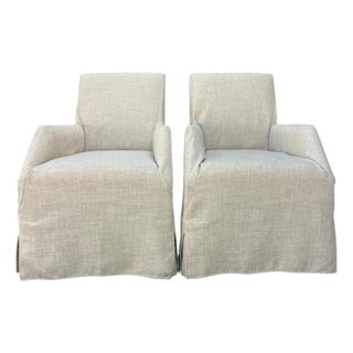 Lexington Artistica Fiona Slipcovered Upholstered Arm Chairs – Pair For Sale