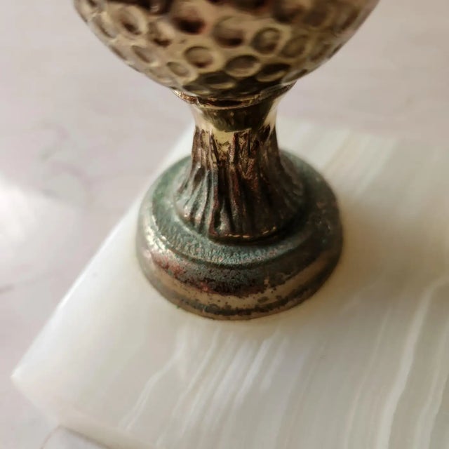 Metal 1962 Golf Hole in One Trophy Alabaster Stone Base Paperweight For Sale - Image 7 of 9