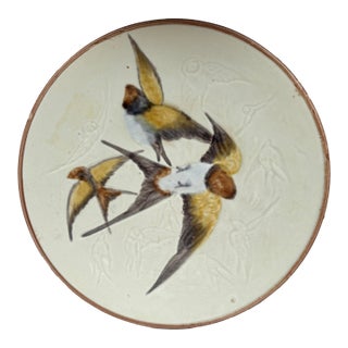 German Majolica Swallows Plate, Circa 1900 For Sale