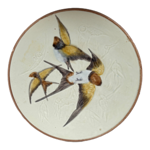 German Majolica Swallows Plate, Circa 1900