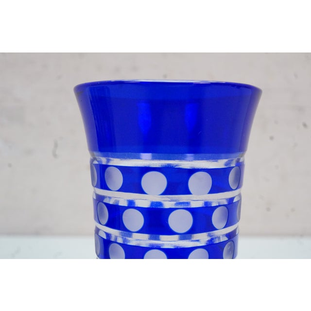 Late 20th Century Bohemian Blue Cut to Clear Crystal Polka Dot Shot Glasses Tumblers - Set of 5 For Sale - Image 10 of 11