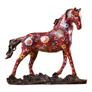 Gilt Bronze Cloisonné Enamel Horse Figure on Rockwork Base For Sale