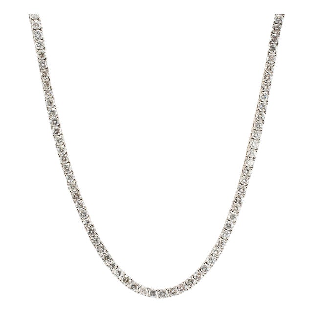 14k White Gold 14.44ct Round Diamond 4 Prongs Matinee Chain Tennis Necklace For Sale