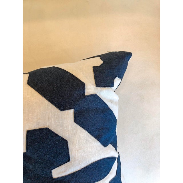 White With Navy Geometric Print Pillow For Sale - Image 4 of 6