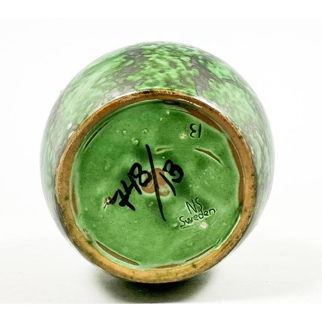 Ceramic Large Vintage Art Deco Green Stoneware Vase by Erik Mornils for Nittsjö, Sweden, 1930s For Sale - Image 7 of 8