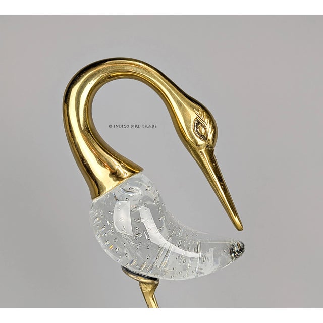 Mid-Century Modern Large Vintage Solid Brass and Bubble Glass Heron Statue For Sale - Image 3 of 7
