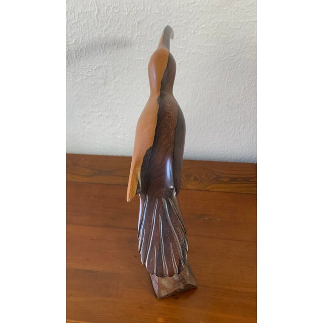 Vintage Hand-Carved Wooden Ibis Bird Sculpture on Stand For Sale - Image 4 of 6