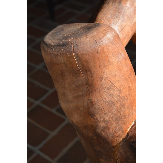 1960s Folk Art Handcrafted Unique Rustic Log Solid Wood Bench Seat / Wide Chair For Sale - Image 5 of 18