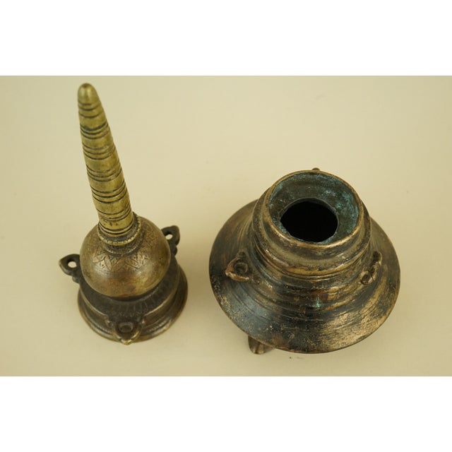 Antique Indian Dawat Bronze Inkwell in the Shape of a Stupa Pagoda, India, 19th Century For Sale - Image 13 of 18