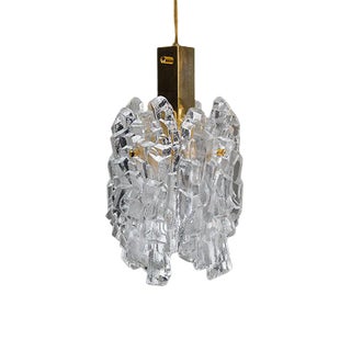Gilt Ice Glass Pendant Lamp by J. T. Kalmar for Kalmar, 1950s For Sale