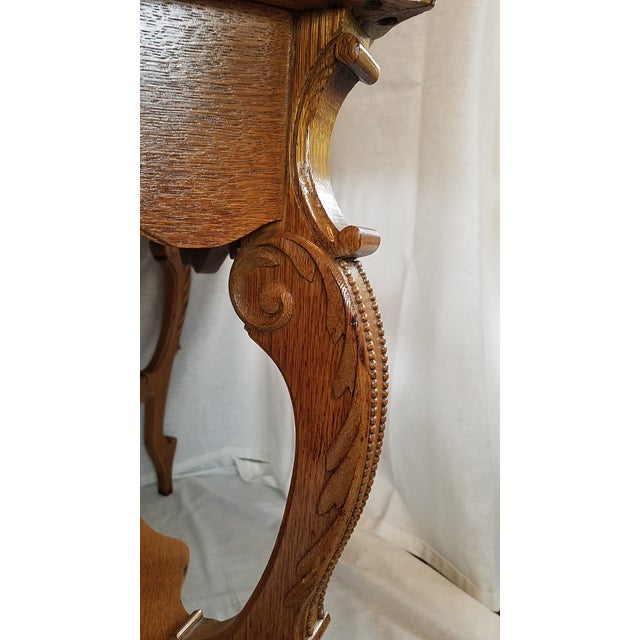 Wood 1890s Victorian Style Golden Oak Library Table For Sale - Image 7 of 13