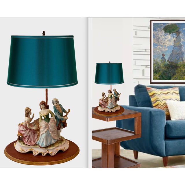 White Mid-Century Capodimonte Porcelain Table Lamp - Musical Trio For Sale - Image 8 of 12