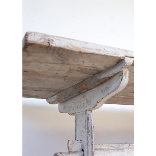 Antique White 18th C. Swedish Stretcher Table Made From Nordic Pine For Sale - Image 8 of 10