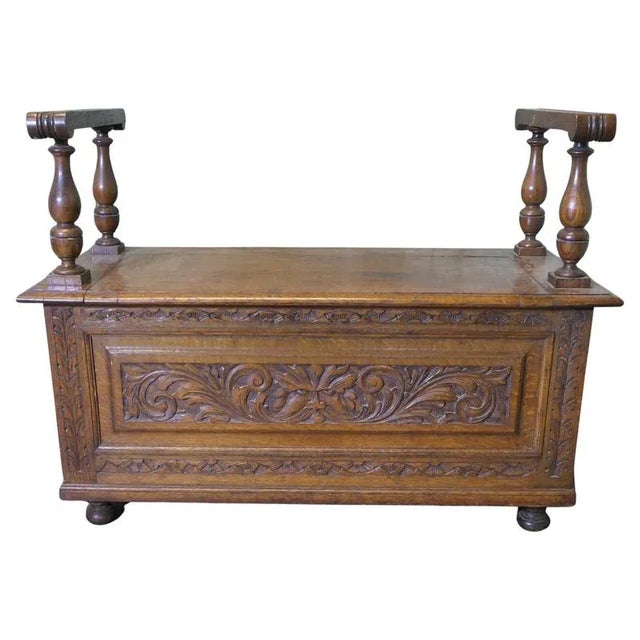 Brown Carved Green Man Golden Oak Coffer For Sale - Image 8 of 8
