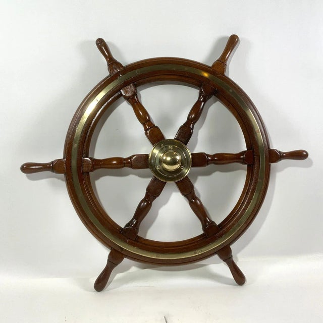 Nautical Six Spoke Ships Wheel from a Yacht For Sale - Image 3 of 7