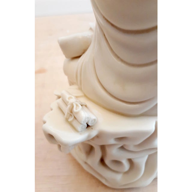 Antique White Late 19th Century Chinese DeHua Porcelain Seated Kuan Yin on a Tree Root Throne For Sale - Image 8 of 11