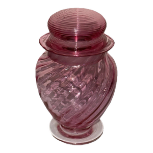 Steuben Cranberry Covered Jar With Optic Swirls, Carder Period (1903–1932)