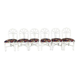 Vintage Upholstered Rattan Dining Chairs-Set of 6 For Sale