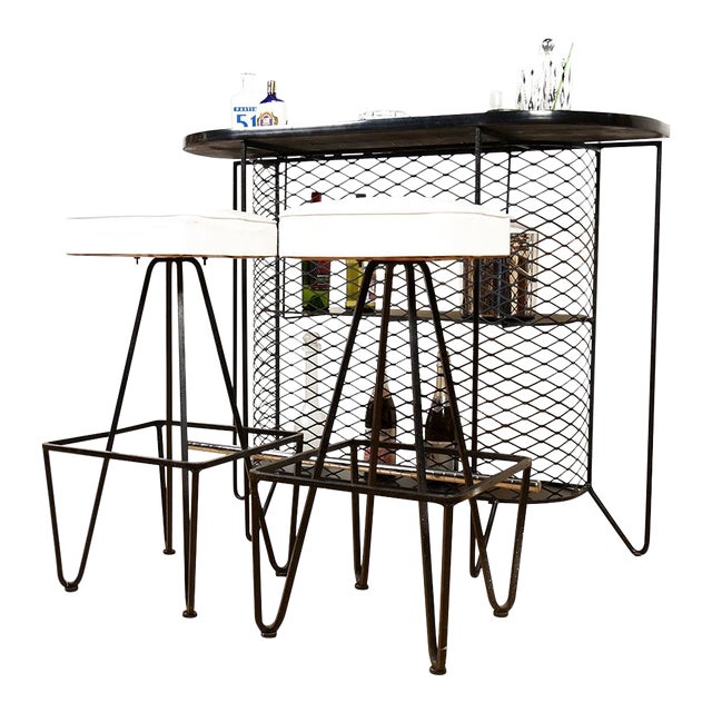 - Cool 1950’s Frederick Weinberg Cocktail Bar with Original Two Matching Barstools - Bar has 2 shelves plus tabletop and...