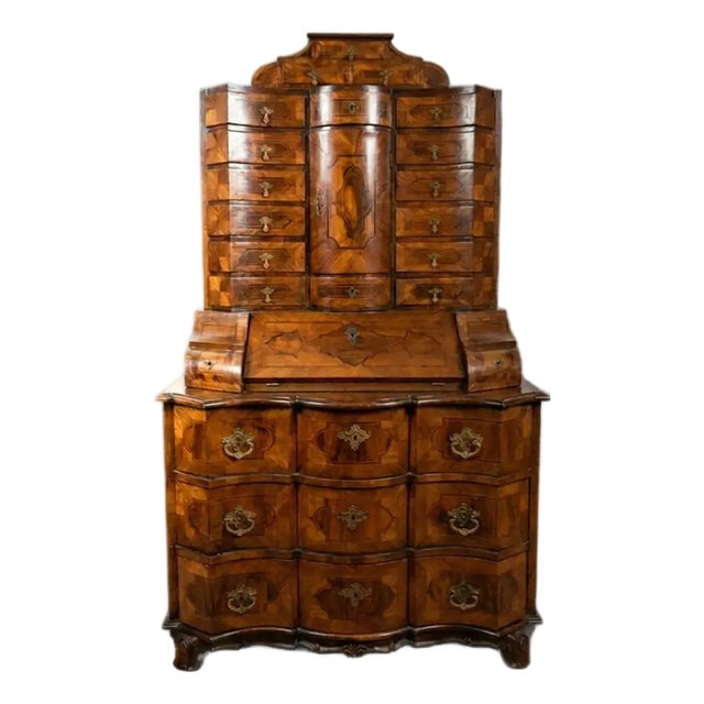 Antique 18th C Baroque Burl Wood Tabernacle Writing Cabinet For Sale