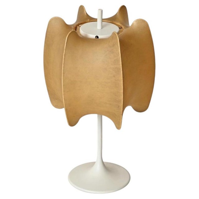 Beige Tulip Cocoon Table Lamp with Brass Base attributed to Castiglioni for Hille, Italy, 1960s For Sale - Image 13 of 13