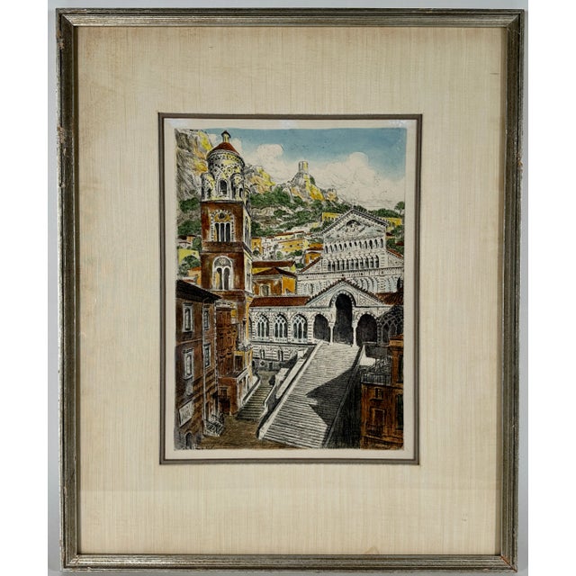 Printmaking Materials Duomo Di Amalfi, Color Etching by Bela Sziklay (Hungry, Italy, 1911-1981) For Sale - Image 7 of 7