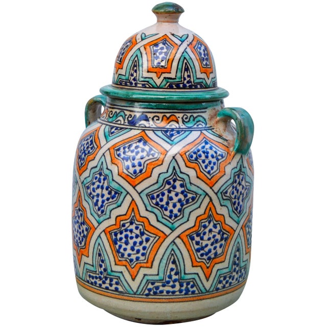 Moroccan Ceramic Vase W/ Arabesque Design For Sale - Image 3 of 11