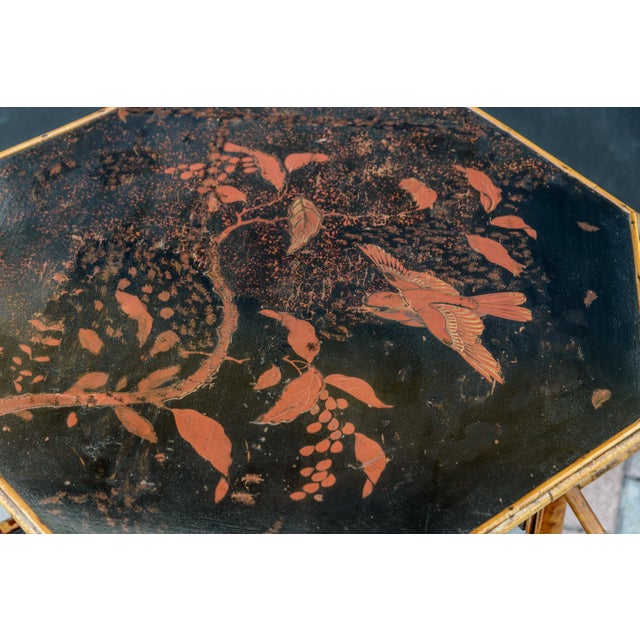Wood French Tiger Bamboo Chinoiserie Tea Table With Folding Shelves For Sale - Image 7 of 11
