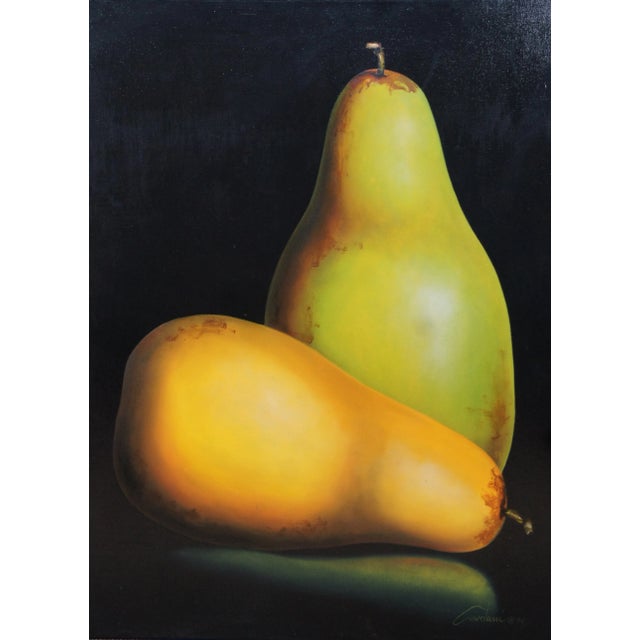 Textile 1990s Chiaroscuro Still Life Oil Painting Canvas of Pears For Sale - Image 7 of 13