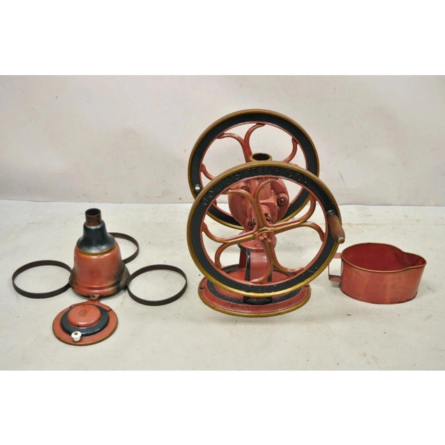 Antique Coles MFG Co Cast Iron Red Green Victorian Large Coffee Mill Grinder For Sale - Image 10 of 12