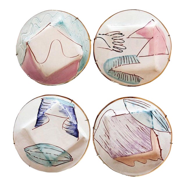 Individual and Unique Abstract Loughran Plates, Set of 4, Signed For Sale