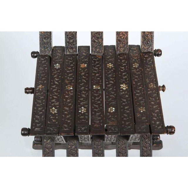 19th Century Moorish Carved Wood Folding Chair with Mother-of-Pearl Inlay For Sale In Palm Springs - Image 6 of 15
