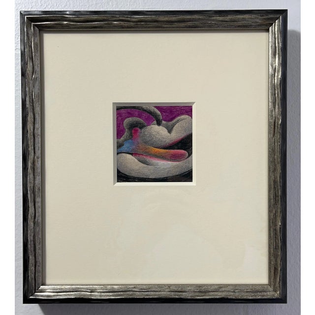 Bill Shields "Micro Biomorphic Abstract Drawing " 1990's Pastel, pencil charcoal on illustration board Site measures 3"x3"...