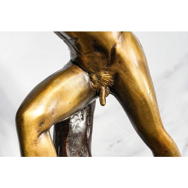 1960s Commanding Vintage Borghese Gladiator Statue Cast Metal Sculpture Statue Marble Base Mid Century Modern Grand Tour Neoclassical For Sale - Image 5 of 15