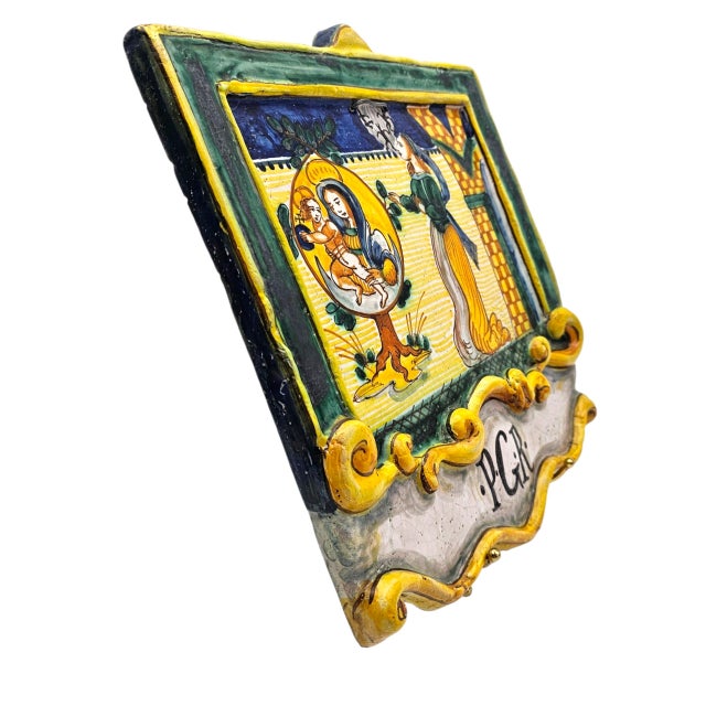 Vintage Italian Maiolica Madonna and Child Plaque by Roberto Lanchi, Rome For Sale - Image 4 of 13