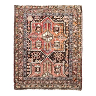 SUNSET & ESPRESSO Antique Caucasian Kazak Organic Wool Rug For Sale