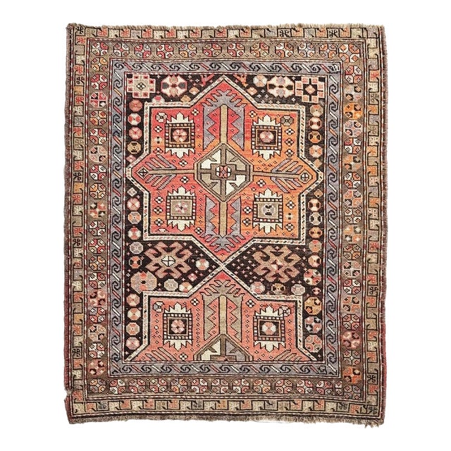 SUNSET & ESPRESSO Antique Caucasian Kazak Organic Wool Rug For Sale