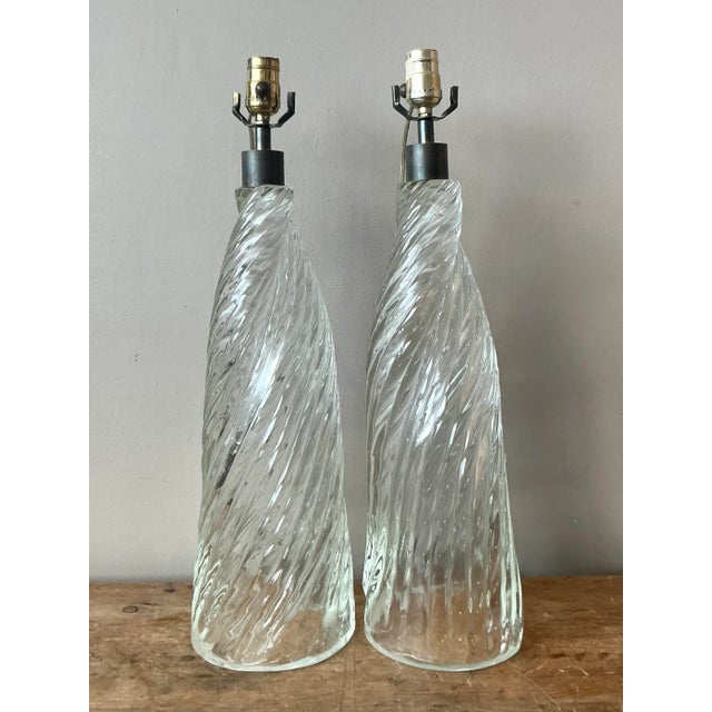 Metal Vintage Boho Twisted Blown Glass Lamps - A Pair For Sale - Image 7 of 7