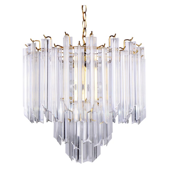 Vintage Round Brass & Lucite Chandelier | Chairish