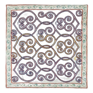 19"x20" Hand-Made 100% Silk Suzani Cushion Cover, Uzbek Embroidered Lace Pillow For Sale