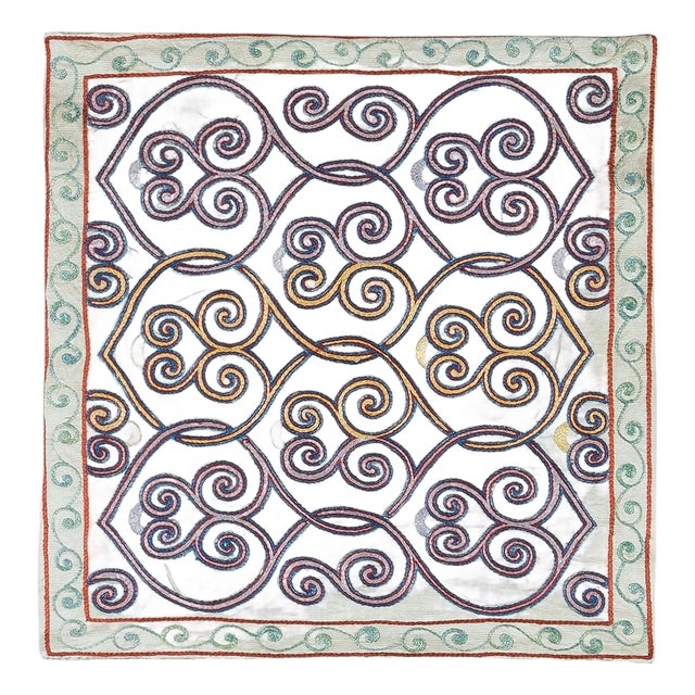19"x20" Hand-Made 100% Silk Suzani Cushion Cover, Uzbek Embroidered Lace Pillow For Sale