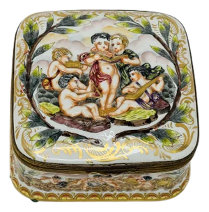 Large Antique Italian Capodimonte Hinged Box ~ Jewelry Casket