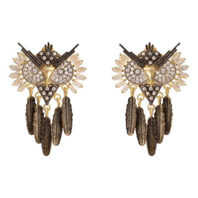 Midnight Owl Sparkling Feather Earrings, A Pair For Sale