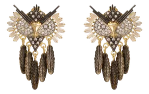 Midnight Owl Sparkling Feather Earrings, A Pair