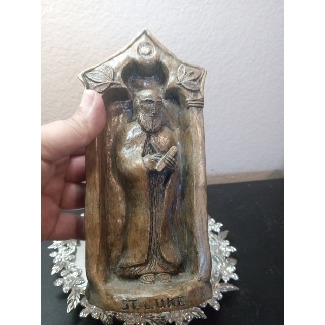 1970s Gorgeous Signed Gypsum St Luke 3d Relief Sculpture From Spain For Sale - Image 4 of 6